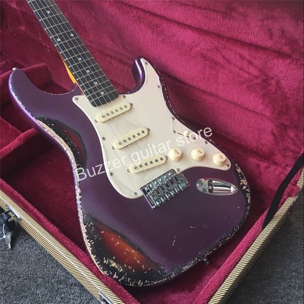 2021 Custom Shop Reissue Reassue Metallic Purple Cover Sunburst Электрическая гитара, палисандр Fretboard Guitarra
