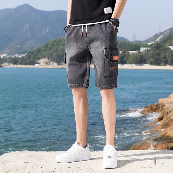 

shorts denim men's summer loose straight thin fashion capris casual, Blue