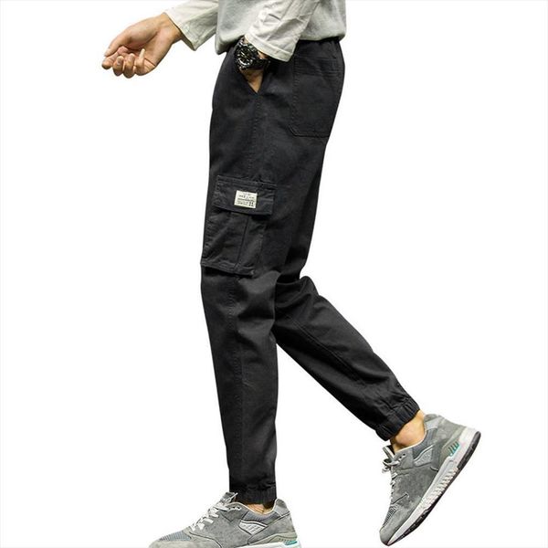 

casual wear resistant large size women pants ankle tied drawstring cotton trousers plus for male mens clothing, Black