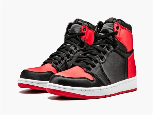

jumpman 1 high og se satin basketball shoes mens banned black red with original box fast delivery