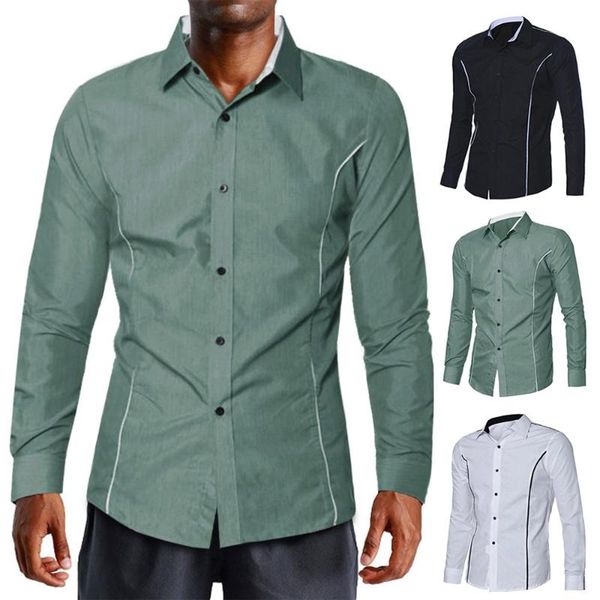 

men's casual shirts fashion mens luxury long sleeve slim fit stylish dress shirt black white green, White;black