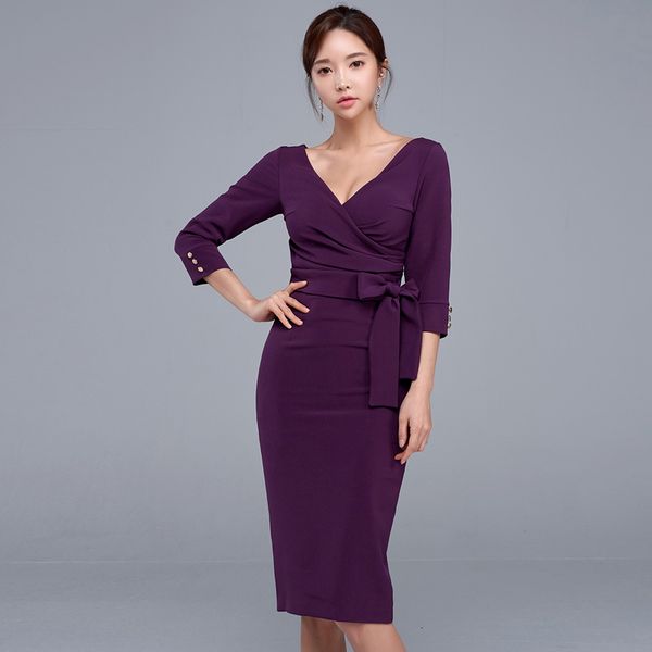 

dresses office ladies v neck half sleeve women elegant slim waist bane female party vestidos zyo7 pwlq, Black;gray