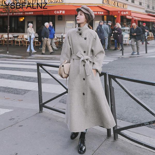 

women's wool & blends womens woolen coats houndstooth lengthened loose fashion thick single-breasted 2021 winter lapel temperament fema, Black