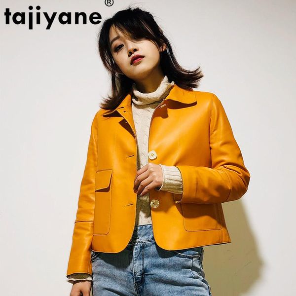 

women's leather & faux 100% real genuine jacket women clothes 2021 korean fur coat vintage spring autumn sheepskin plus size 88101, Black