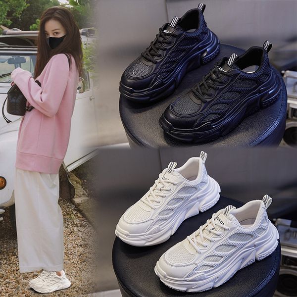 

daddy shoes women autumn and winter 2021 thick soled elevated running women's flat bottomed casual trend, Black;white