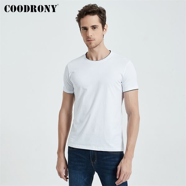 

coodrony brand summer new arrival short sleeve t-shirt men soft cotton casual o-neck slim fit tee shirt homme s7609 210324, White;black