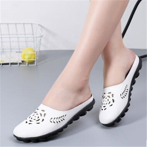 

summer leather shoes sandals round head half slippers pregnant women mothers large size female single comfortable durable, Black
