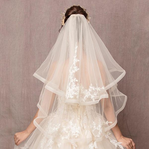 

bridal veils 2layer women 2021 lace edge velo de novia boda whitechampagne bride veil wedding accesories9402727, Black