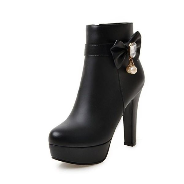 

dress shoes simple bow high heel women's boots fall winter versatile size, Black