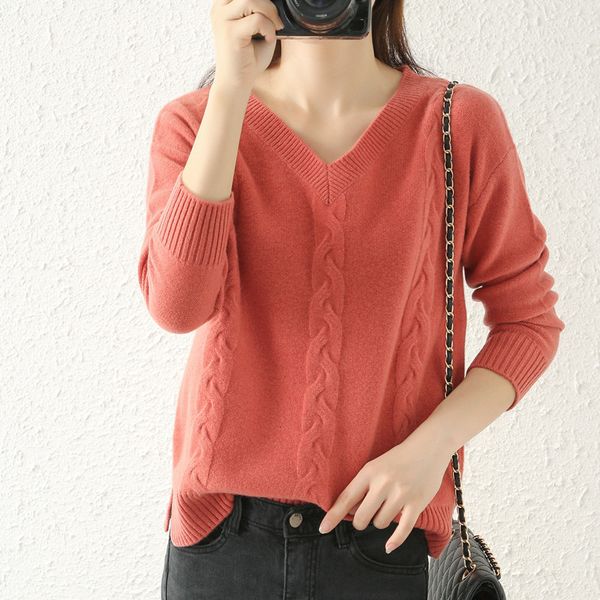 

women's sweaters female sweater with low-cut v, knitted or crocheted csws, White;black