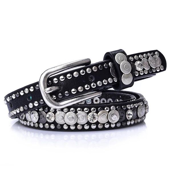 

belts luxury rivet punk rock belt pin buckle pu leather handcrafted cintos women female hip hop strap thin dress, Black;brown