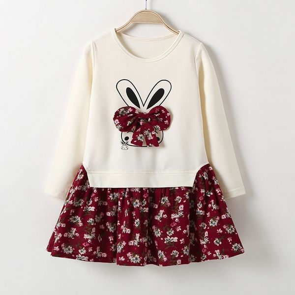 

ins children's clothing autumn small and medium-sized girls' rabbit broken flower bow dress, Red;yellow
