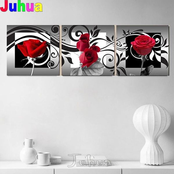 

diamond painting 3 pieces red rose paintings full square triptych home decor embroidery cross stitch paste art crafts flowers ,