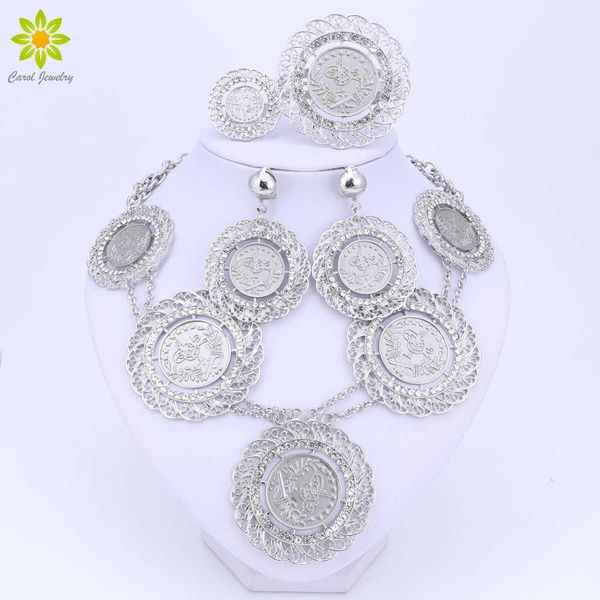 

africa nigeria dubai wedding fashion jewelry sets silver plated necklace earrings bracelet ring charming women party jewelry set h1022