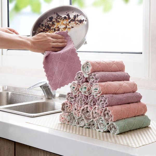 

cleaning cloths suef household kitchen towels absorbent thicker double-layer microfiber wipe table towel dish washing cloth @4