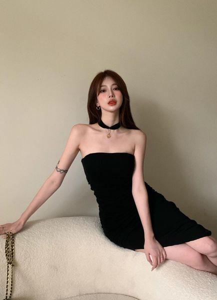 

casual dresses dress women's summer 2021 slim side split buttock temperament black, Black;gray