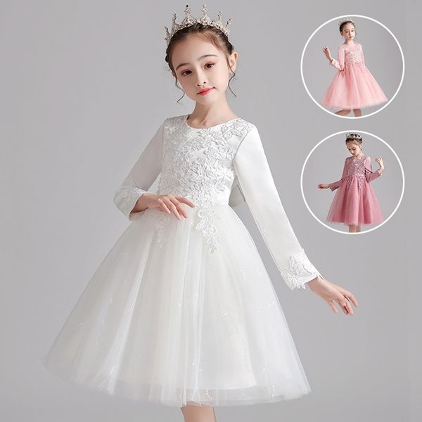 

2021 new girl's autumn and winter long sleeve stitching mesh pengpeng princess skirt children's dress, Red;yellow