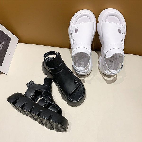 

sandals increasing height 2021 slip-on loafers summer women's low-heeled shoes with strap open toe muffins shoe suit female beig, Black