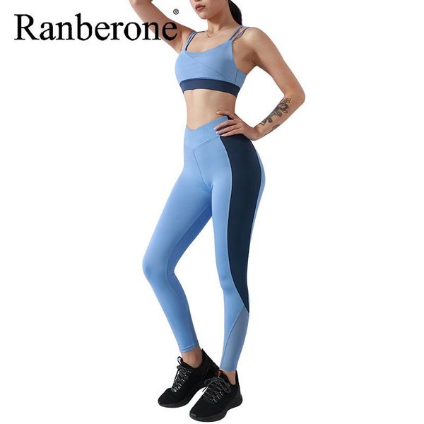 

yoga outfit ranberone sets women sports bra + fitness leggings 2 piece set gym clothes patchwork sportswear quick dry workout suit