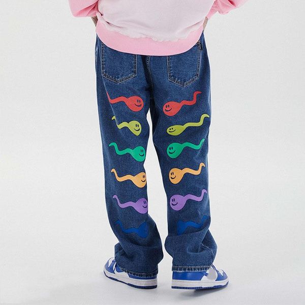 

/ men's wear 2021 autumn loose high street causal pants fashion colorful tadpole letter printing trouers 9y3236, Black