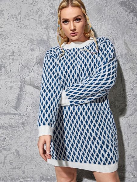 

plus allover geo pattern sweater dress q0mq#, Black