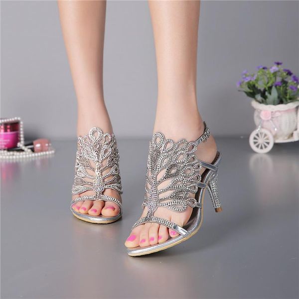 

women's summer fashion diamond silver high-heeled 8cm stiletto sandals female luxury shoes sale online us11, Black