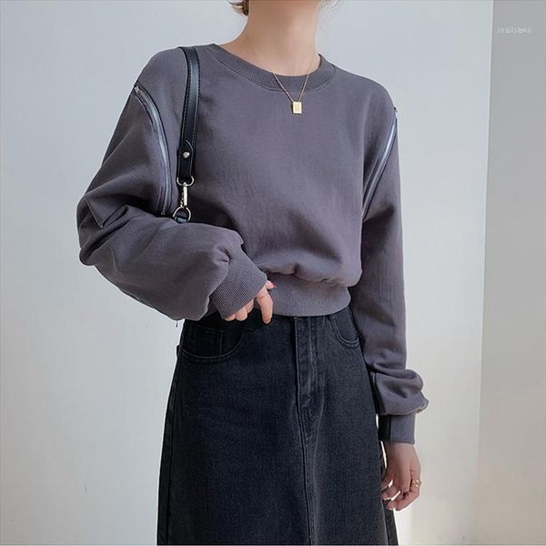 

real s 2021 autumn korean style loose casual long-sleeved zipper design sense women women's hoodies & sweatshirts, Black