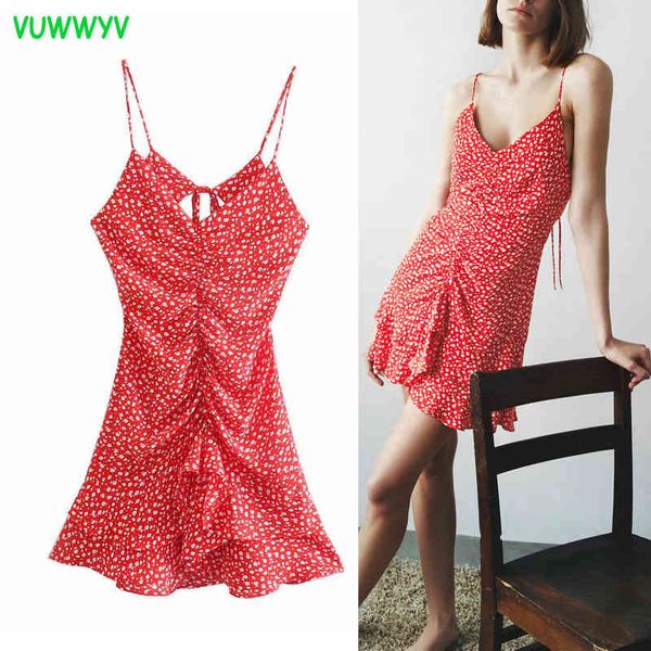 

women dresses red floral ruffle backless mini woman summer thin strap draped party vestidos 210430, Black;gray
