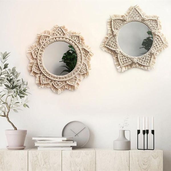 

diameter 40cm boho macrame hand-woven simple home hang - up living room wall hanging decorations decorative mirror tapestry mirrors