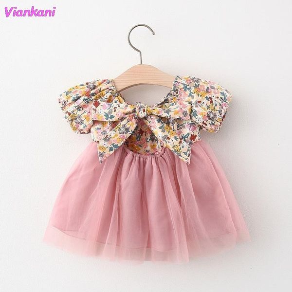 

girl's dresses baby girls dress 2021 summer short puff sleeve floral mesh toddler big bow backless cute princess kids clothing, Red;yellow