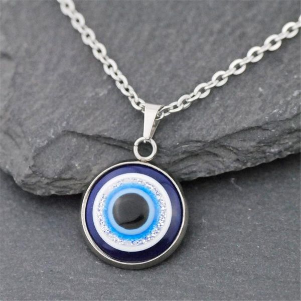 

pendant necklaces vintage turkish evil eye choker necklace lucky blue eyes clavicle chain party jewelry for women girls gift, Silver