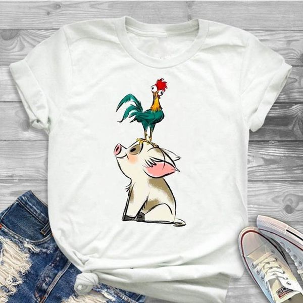 

and women lady cartoon men pig womens chicken printed short sleeve tee female clothes graphic, White;black