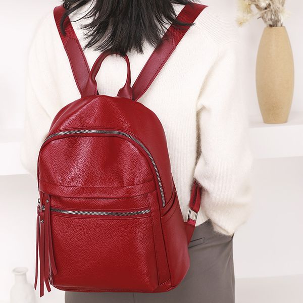 

women backpack high capacity 2021 casual travel backpacks soft pu leather leisure large capacity back pack daypack bagpack red l