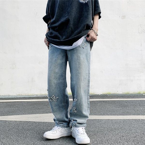 

women's jeans high waist male baggy hip-hop streetwear wide-leg trousers vintage casual mom straight mujer, Blue
