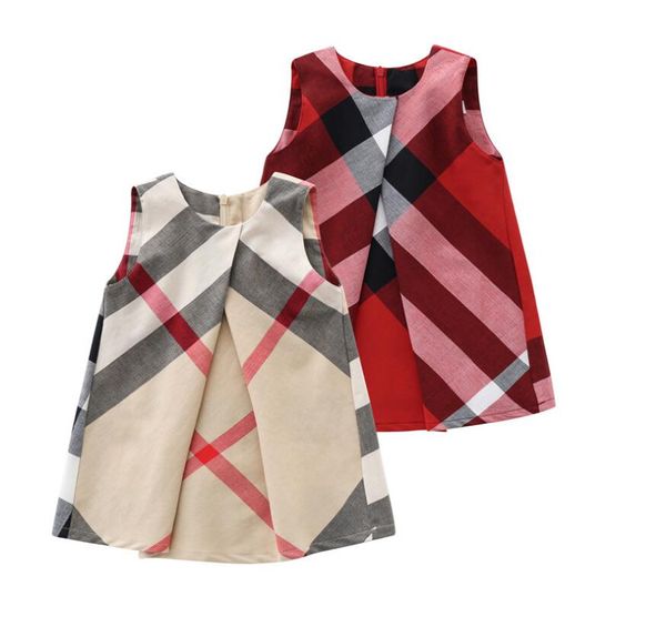 Buona qualità Neonate Summer Plaid Dress Kids Gilet senza maniche Abiti Ragazza Princess Dress Cotton Bambini Zipper Gonne Vestiti per bambini