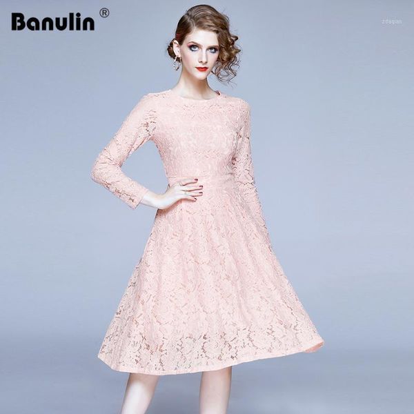 

casual dresses banulin 2021 spring lace women floral crochet hollow out vestidos work elegant ladies evening party dress, Black;gray