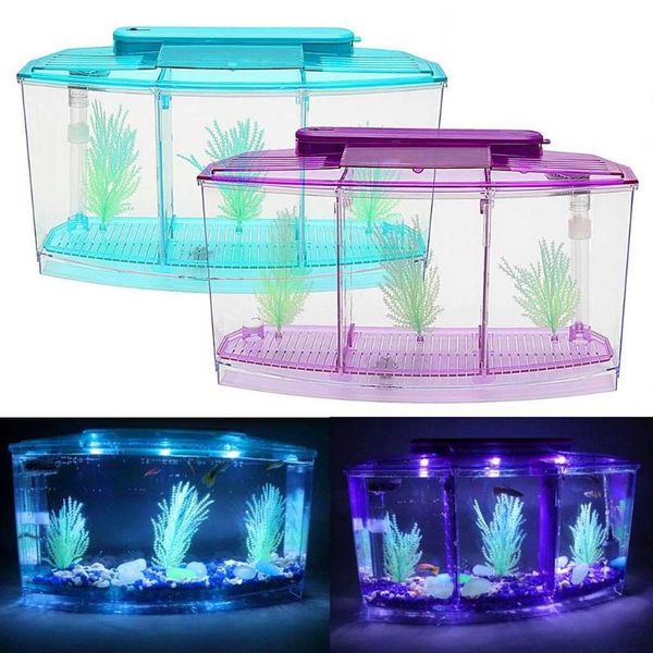 

aquariums mini fish tank aquarium led light divider filter water farming fools