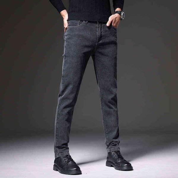 

autumn men's korean fashion denim long pants slim fit small straight tube elastic friendly wear-ristant jeans men, Blue