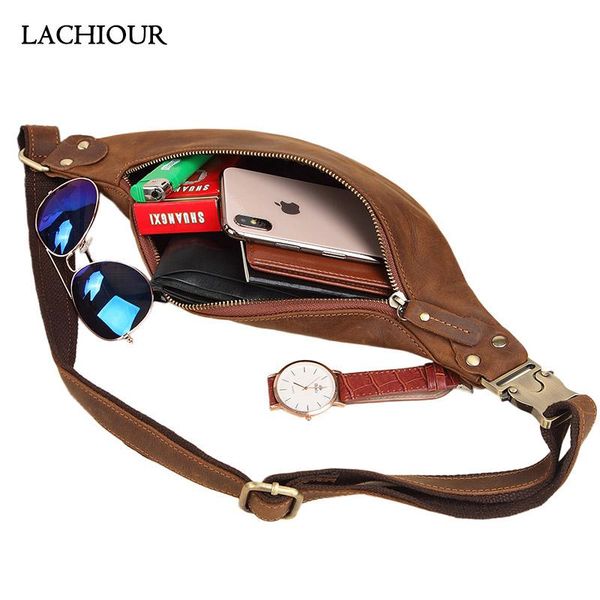 

men crazy horse real leather waist bag men's vintage genuine fanny pack male belt hip phone pouch bags