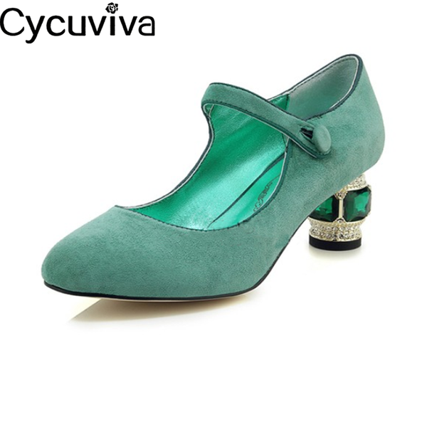 

dress shoes luxury jewel pumps women velvet crystal square heel round toe high heels elegant hollow party zapatos de mujer 42, Black
