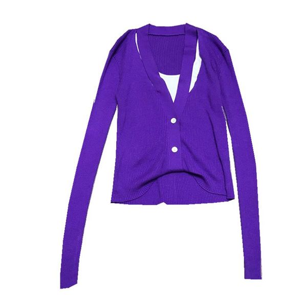 

women's knits & tees v-neck sweater women cardigan 2021 fake two-piece candy color long-sleeved thin section 0330, White