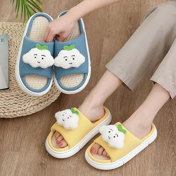 

slippers 2021 summer flax platform women home linen deodorant slide sandals autumn couple men flip flops outdoor female footwear, Black
