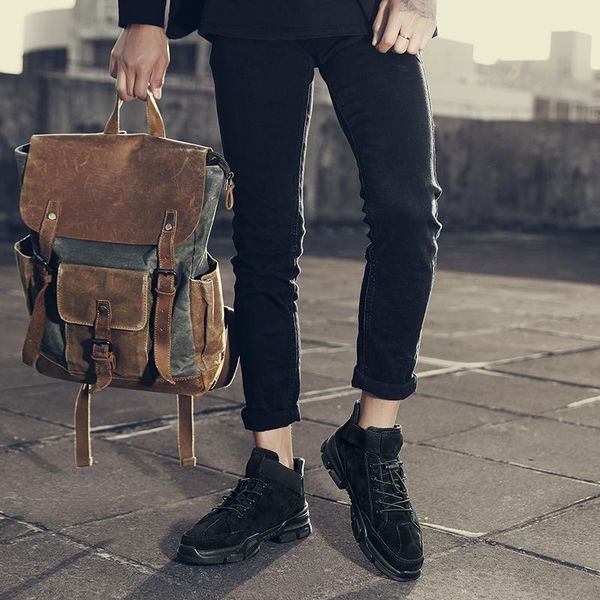 

boots zapatillas high safety man de mens leather sneaker sneakers zapatos for footwear invierno shose loafers casual a, Black