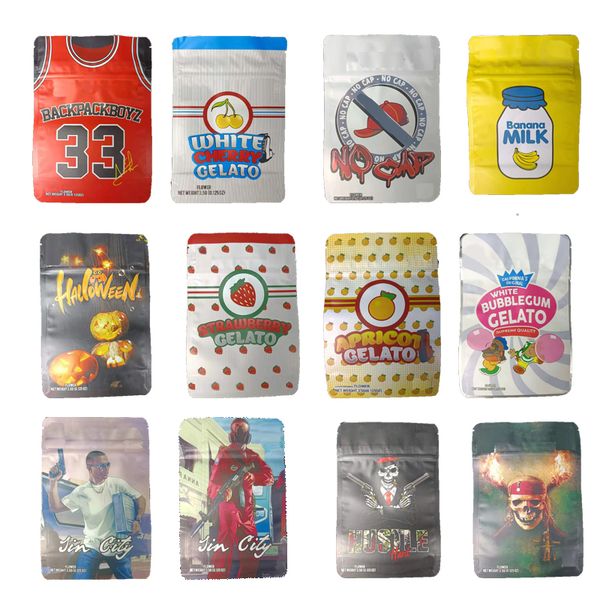 

3.5g mylar bag 33 backpack boyz 420 smell proof resealable zipper package bags banana milk tomyz gelato merzgato baggie