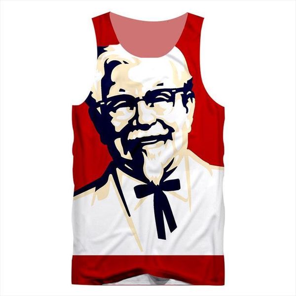 

singlets hip hop fashion funny mens kfc design 3d print casual tank crewneck sleeveless vest men summer, White;black