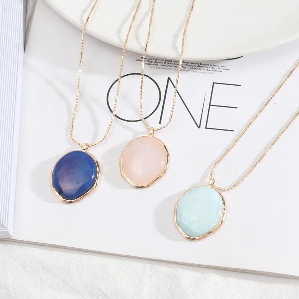 

pendant necklaces blue pink crystal stone gold color rose quartz necklace for women jewelry, Silver