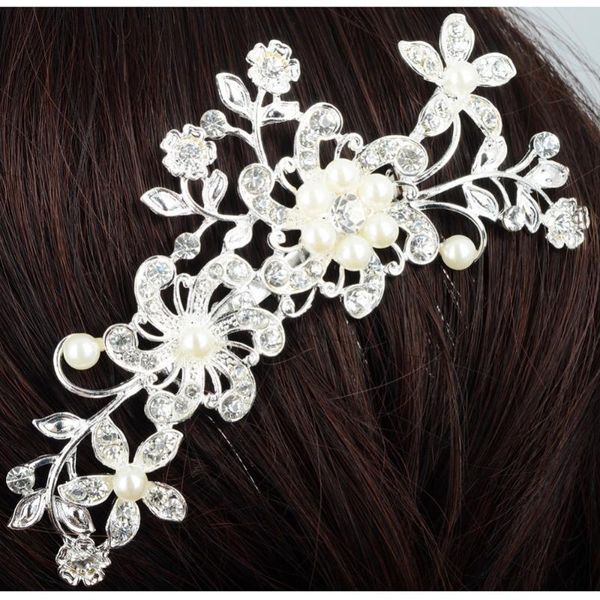 

hair clips & barrettes beauty girl white with imitation pearl and rhinestone flower head comb wedding bridesmaid jewelry, Golden;silver