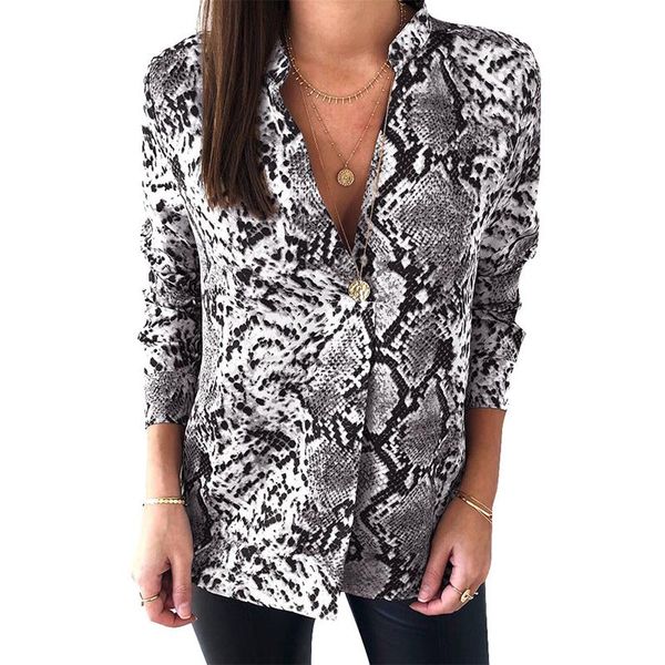 

summer women chiffon leopard print v collar loose blouse long-sleeve casual wild bottoming women's blouses & shirts, White