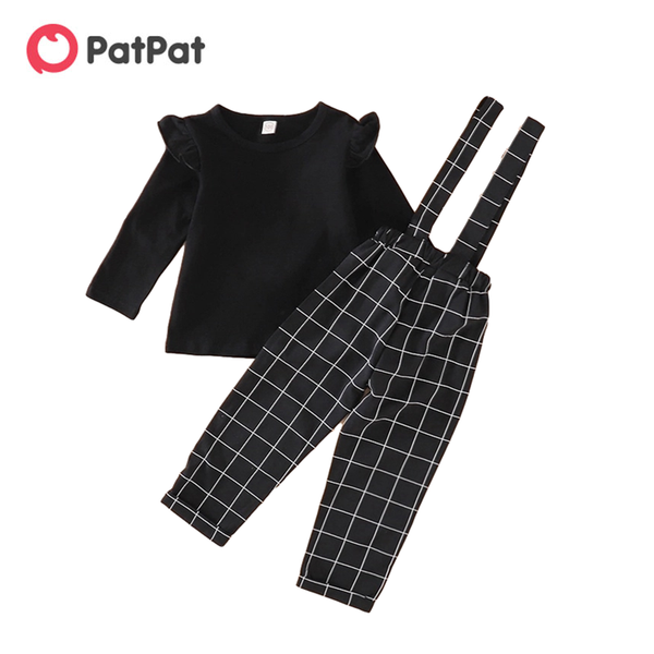 

clothing sets patpat arrival autumn and spring 2021 2-piece baby toddler girl solid ruffled plaid strap pants children's, White