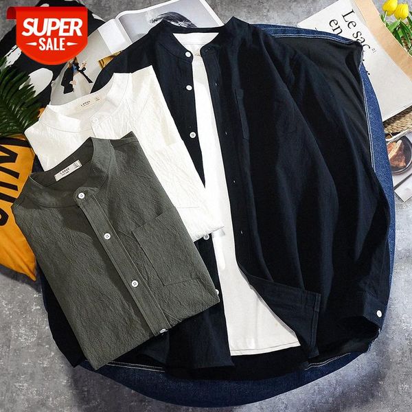 

cotton and linen long-sleeved shirt men's casual solid color thin jacket #im9c, White;black
